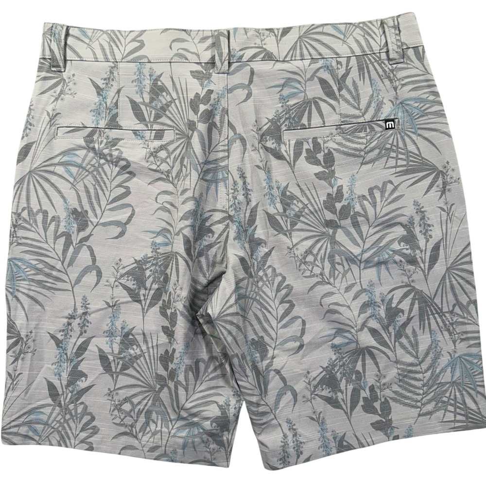 TravisMathew Golf Shorts Mens‎ 34 Grey Blue Tropical Palm Leaf  Stretch